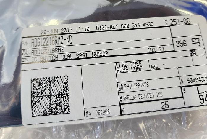 Used ADG1221BRMZ-ND IC SWITCH DUAL SPST 10MSOP