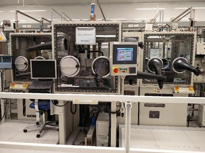 Used LANTEC GLOVEBOX WITH ASYMTEK FLUID DISPENSE SYSTEM DUAL HEAD
